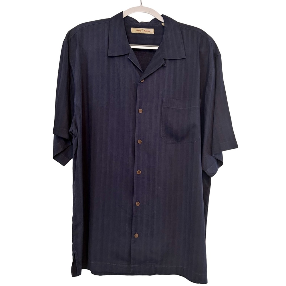 Tommy Bahama Mens Silk Short Sleeve Button Down Shirt Deep Navy Blue Size Large